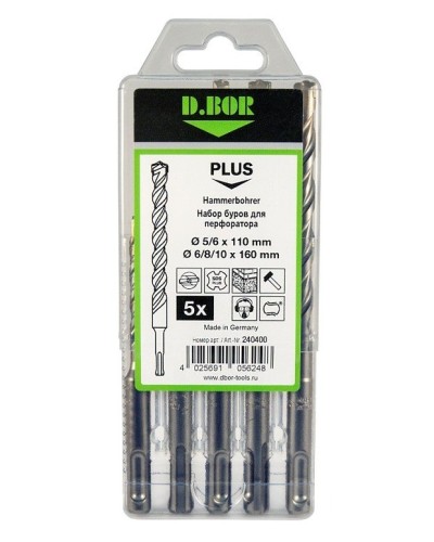 Набор буров SDS-plus V PLUS 5шт, 2-cutting (240400): Набор буров SDS-plus (5,6х110 мм; 6,8,10х160 мм) в Саратове