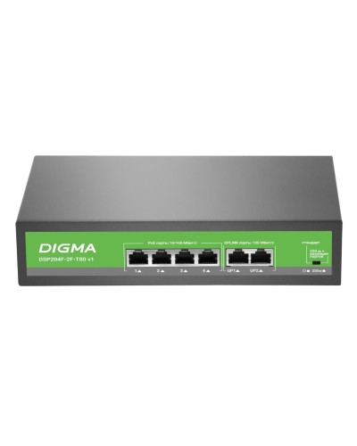 DSP204F-2F-T80 DSP204F-2F-T80 V1 (L2) 6х100Мбит/с 4PoE 4PoE+ 80W. Коммутатор с питанием по PoE. Digma в Саратове