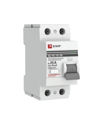 УЗО ВД-100 2P 25А 30мА тип AC эл-мех  PROxima (elcb-2-25-30-em-pro). Выключатель дифференциального тока (УЗО). EKF в Саратове