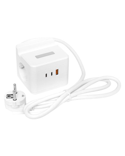 Удлинитель Куб 2 гнезда USB + 2Type C с быстрой зарядкой, подставкой под телефон и ночником 1,3 метра 1мм2. Удлинитель Куб. EKF в Саратове