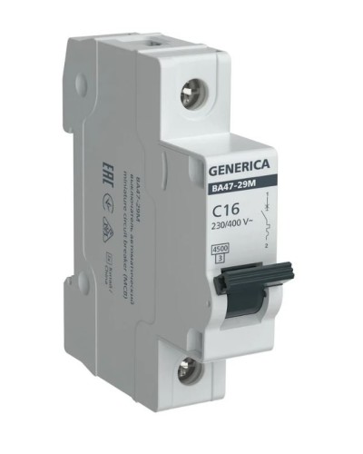 GENERICA ВА47-29М 1P C 16А 4,5кА (MVA21-1-016-C-G). Автоматический выключатель. IEK в Саратове