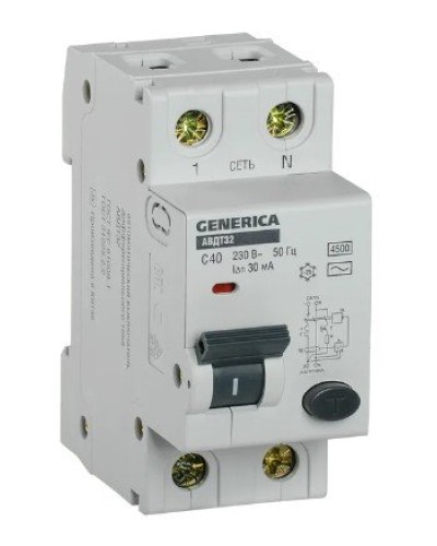 GENERICA АВДТ 32 C40 2Р 30мА (MAD25-5-040-C-30). Автоматический выключатель дифференциального тока. IEK в Саратове