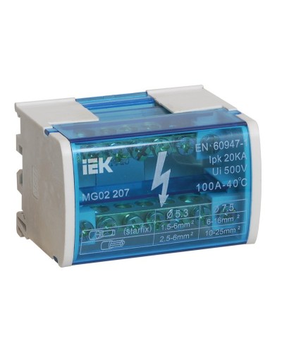 ШНК 2х7 L+PEN (YND10-2-07-100). Шина на DIN-рейку в корпусе (кросс-модуль). IEK в Саратове