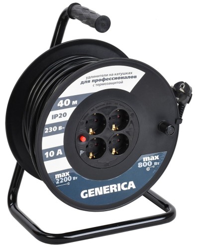 УК40 4 места 2P+PE, 40м GENERICA (WKP10-10-04-40-G). Удлинитель на катушке с термозащитой, 3х1,0кв.мм. IEK в Саратове