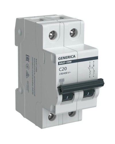 GENERICA ВА47-29М 2P C 20А 4,5кА (MVA21-2-020-C-G). Автоматический выключатель. IEK в Саратове