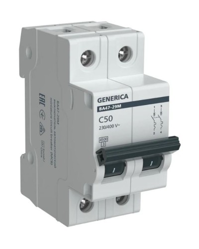 GENERICA ВА47-29М 2P C 50А 4,5кА (MVA21-2-050-C-G). Автоматический выключатель. IEK в Саратове