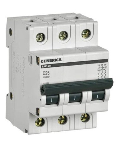 GENERICA ВА47-29 3P C 25А 4,5кА (MVA25-3-025-C). Автоматический выключатель. IEK в Саратове