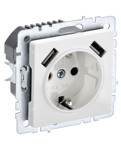 Розетка с з/к с USB A+A 3,1А РЮш10-2-БрБ белый BRITE (BR-R14-16-U21-D31-K01). Розетка с заземлением с защитными шторками, 3,1А. IEK в Саратове