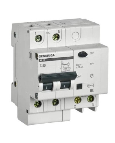 GENERICA АД12 2Р 50А 30мА (MAD15-2-050-C-030). Автоматический выключатель дифференциального тока. IEK в Саратове