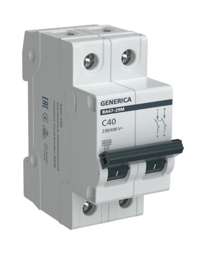 GENERICA ВА47-29М 2P C 40А 4,5кА (MVA21-2-040-C-G). Автоматический выключатель. IEK в Саратове