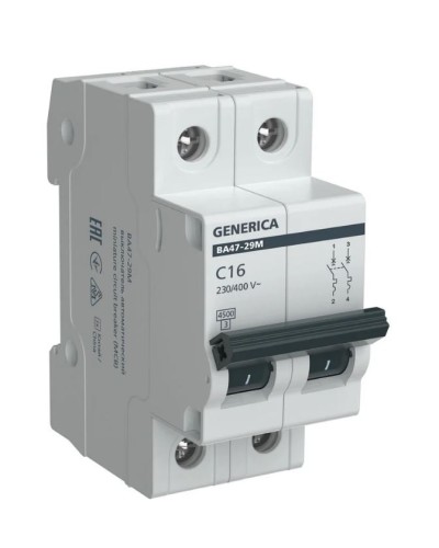 GENERICA ВА47-29М 2P C 16А 4,5кА (MVA21-2-016-C-G). Автоматический выключатель. IEK в Саратове