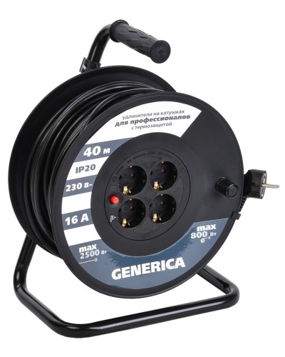 УК40 4 места 2P+PE, 40м GENERICA (WKP20-16-04-40-G). Удлинитель на катушке с термозащитой, 3х1,5кв.мм. IEK в Саратове