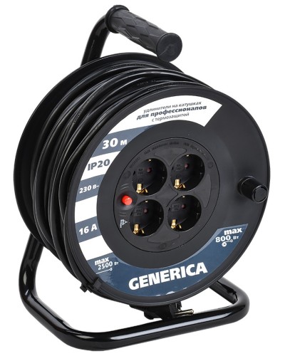 УК30 4 места 2P+PE, 30м GENERICA (WKP20-16-04-30-G). Удлинитель на катушке с термозащитой, 3х1,5кв.мм. IEK в Саратове