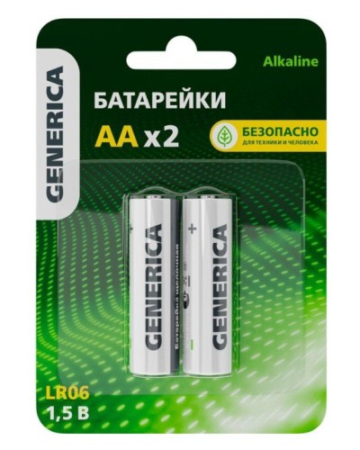 Батарейка Alkaline LR06/AA GENERICA (2 шт) (ABT-LR06-ST-L02-G). Батарейка щелочная. IEK в Саратове