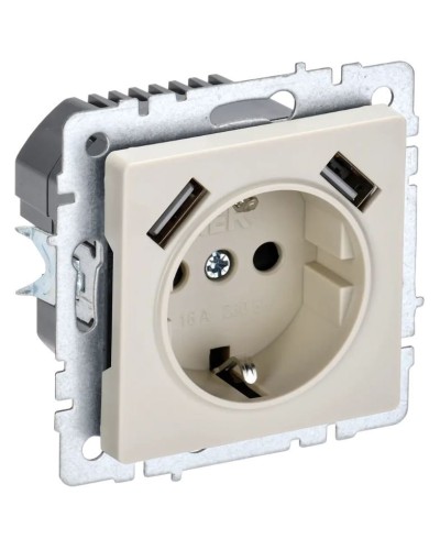Розетка с з/к с USB A+A 2,1А РЮш10-1-БрКр бежевый BRITE (BR-R14-16-U21-D21-K10). Розетка с заземлением с защитными шторками, 2,1А. IEK в Саратове