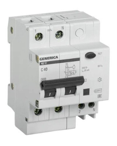 GENERICA АД12 2Р 40А 30мА (MAD15-2-040-C-030). Автоматический выключатель дифференциального тока. IEK в Саратове