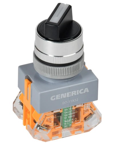 Переключатель D7-11X22 на 2 положения черный GENERICA (BSW50-11X22-3-22-2-K02-G). Переключатель с самовозвратом. IEK в Саратове