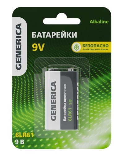 Батарейка Alkaline 6LR61 9V GENERICA (ABT-6LR619V-ST-L02-G). Батарейка щелочная. IEK в Саратове