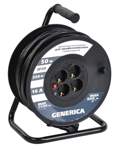 УК50 4 места 2P+PE, 50м GENERICA (WKP20-16-04-50-G). Удлинитель на катушке с термозащитой, 3х1,5кв.мм. IEK в Саратове