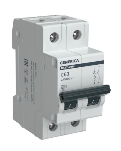 GENERICA ВА47-29М 2P C 63А 4,5кА (MVA21-2-063-C-G). Автоматический выключатель. IEK в Саратове