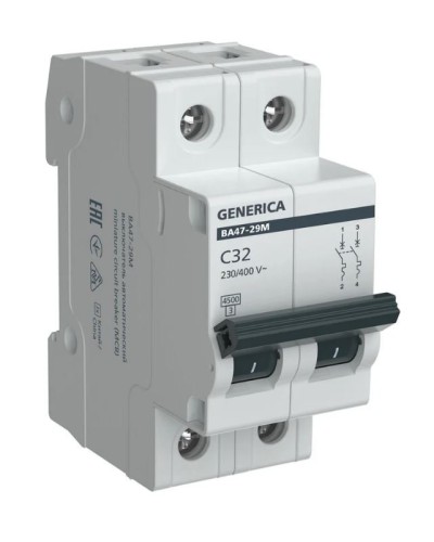 GENERICA ВА47-29М 2P C 32А 4,5кА (MVA21-2-032-C-G). Автоматический выключатель. IEK в Саратове