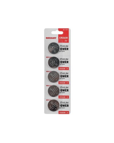 Литиевые батарейки CR2430 3 V 300 mAh (30-1109). Элемент питания. Rexant в Саратове