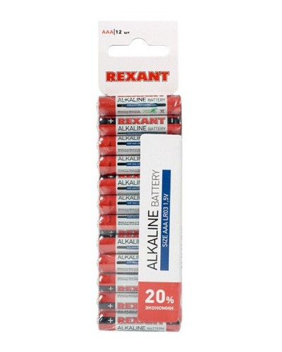 Алкалиновая батарейка AAA/LR03 1,5 V 12 шт. REXANT (30-1011). Элемент питания. Rexant в Саратове