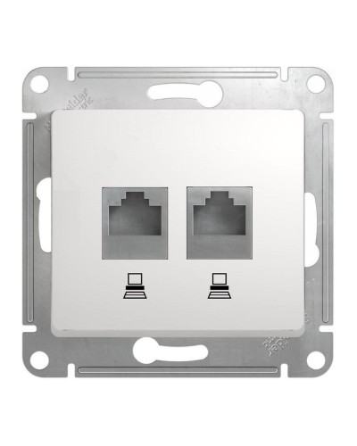 Glossa розетка RJ45+RJ45 2-местная, кат. 5Е, скрытой установки, механизм, белый (GSL000185KK). Розетка компьютерная. Systeme Electric в Саратове