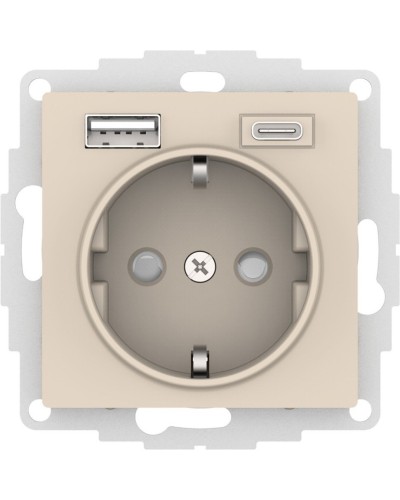 AtlasDesign розетка 1-местная с 2 USB A+C, скрытой установки, механизм, бежевый (ATN000232). Розетка с USB. Systeme Electric в Саратове