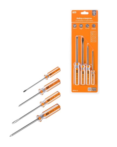 Набор отверток 4шт.: SL3x75, SL5х100, PH1х75, PH2х100, блистер, CS Гранит TDM (SQ1013-0101). Набор отверток. TDM ЕLECTRIC в Саратове