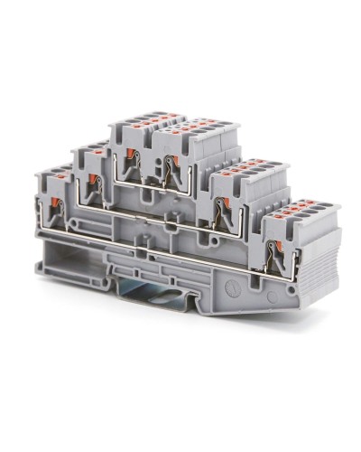 Клемма трехуровневая, зажим push-in, 2.5 кв.мм, синяя (VPR-2.5-3L-BU). Клемма проходная, 6 точки подключения. ДКС в Саратове