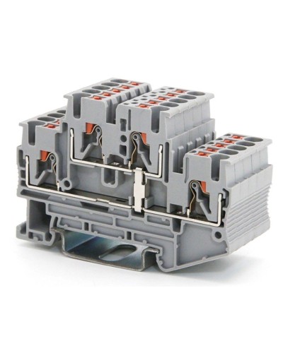 Клемма двухуровневая, зажим push-in, 2.5 кв.мм, серая (VPRTT-2.5-PV-GY). Клемма проходная, 4 точки подключения, уровни соединены перемычкой. ДКС в Саратове