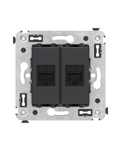 Розетка RJ-45 в стену, кат.5E, Avanti, двойная, черный матовый (4412664). Розетка компьютерная. ДКС в Саратове