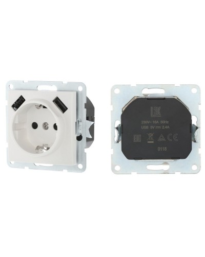 Розетка с з/к + 2xUSB разъема, 2А, белый LK60 (868004-1). Розетка. Экопласт в Саратове