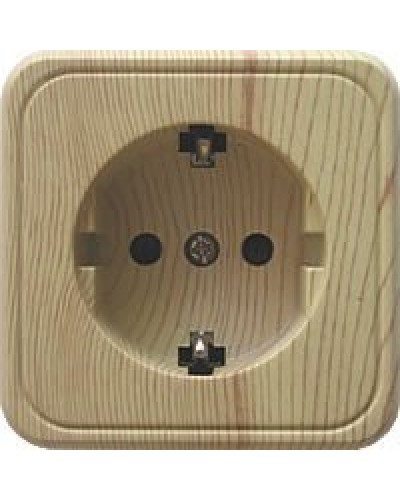 Розетка одинарная открытой установки с з/к, сосна, LK Standard (813225). Розетка с заземляющими контактами и защитными шторками. Экопласт в Саратове