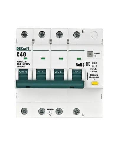 ДИФ-103 6кА NEW 3Р+N 40А 30мА AC (16405DEK). Автоматический выключатель дифференциального тока. DEKraft в Саратове