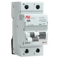 DVA-6 1P+N 25А (C) 30мА (AC) 6кА  AVERES (rcbo6-1pn-25C-30-ac-av). Автоматический выключатель дифференциального тока. EKF