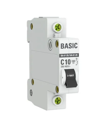 Автоматический выключатель 1P 10А (C) 4,5кА ВА 47-29 Basic (mcb4729-1-10C). Автоматический выключатель. EKF в Саратове