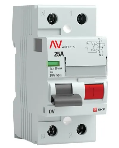 DV 2P 25А/ 30мА (AC)  AVERES (rccb-2-25-30-ac-av). Выключатели дифференциального тока (УЗО). EKF в Саратове