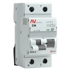 DVA-6 1P+N 16А (C) 30мА (A) 6кА  AVERES (rcbo6-1pn-16C-30-a-av). Автоматический выключатель дифференциального тока. EKF