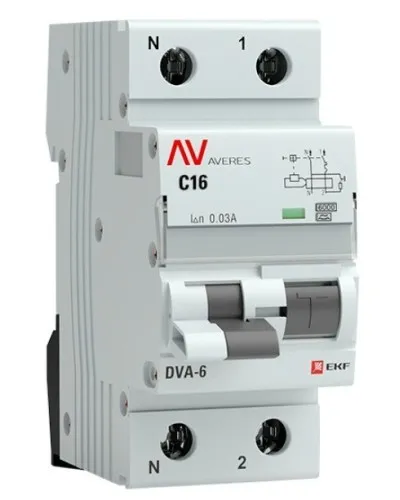 DVA-6 1P+N 16А (C) 30мА (A) 6кА  AVERES (rcbo6-1pn-16C-30-a-av). Автоматический выключатель дифференциального тока. EKF в Саратове