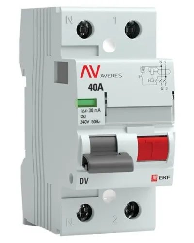 DV 2P 40А/ 30мА (AC)  AVERES (rccb-2-40-30-ac-av). Выключатели дифференциального тока (УЗО). EKF в Саратове