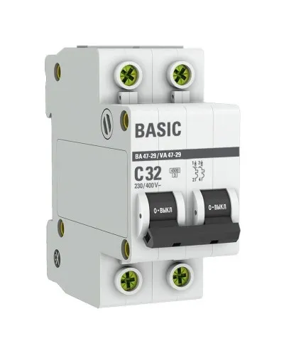 Автоматический выключатель 2P 32А (C) 4,5кА ВА 47-29 Basic (mcb4729-2-32C): Автоматический выключатель в Саратове