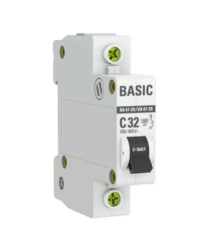 Автоматический выключатель 1P 32А (C) 4,5кА ВА 47-29 Basic (mcb4729-1-32C). Автоматический выключатель. EKF в Саратове