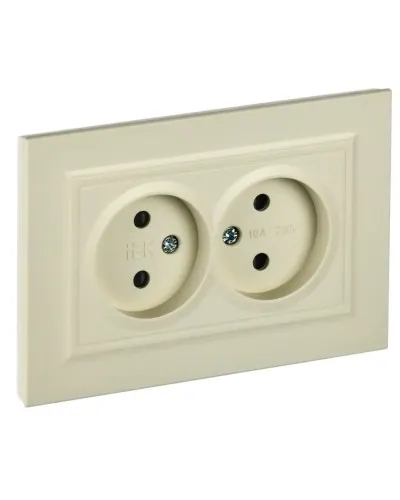 Розетка 2-местная без з/к РСш12-2-БрКр бежевый BRITE (BR-R23-10-K10-F). Розетка без заземления с защитными шторками в сборе. IEK в Саратове