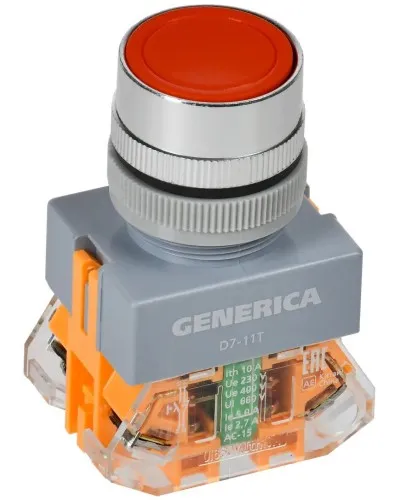 Кнопка D7-11T d=22мм красная GENERICA (BBT50-11T-3-21-K04-G). Кнопка управления с фиксацией. IEK в Саратове