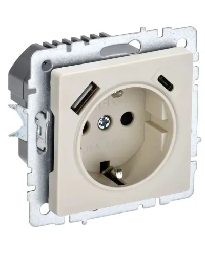 Розетка с з/к с USB A+C 18Вт РЮш11-1-БрКр бежевый BRITE (BR-R14-16-U22-018-K10). Розетка с заземлением с защитными шторками, 18Вт. IEK в Саратове