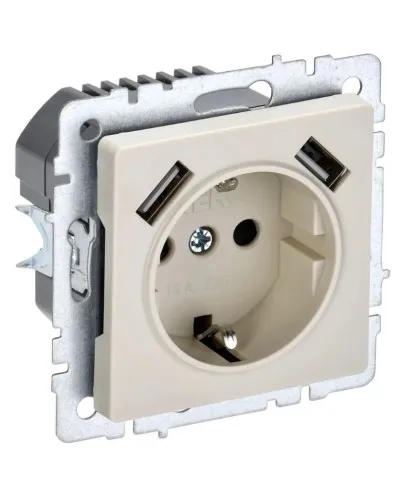 Розетка с з/к с USB A+A 3,1А РЮш10-2-БрКр бежевый BRITE (BR-R14-16-U21-D31-K10). Розетка с заземлением с защитными шторками, 3,1А. IEK в Саратове