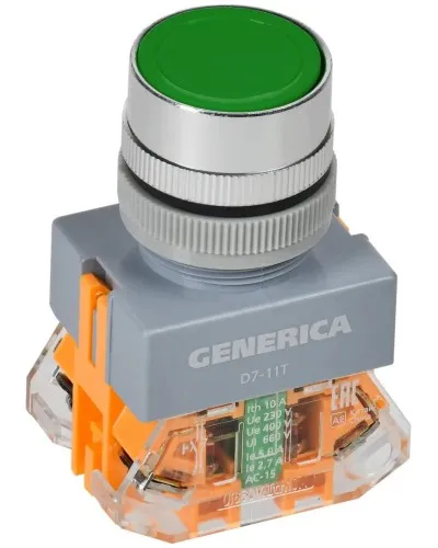 Кнопка D7-11T d=22мм зеленая GENERICA (BBT50-11T-3-21-K06-G). Кнопка управления с фиксацией. IEK в Саратове