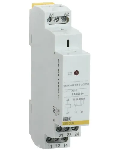 Реле промежуточное модульное OIR 2 контакта 8А 24В AC/DC (OIR-208-ACDC24V). Реле промежуточное модульное. IEK в Саратове